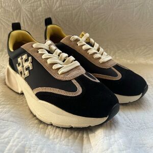 Tory Burch Good Luck Trainer Sneakers, Black/Cream/Black in Size US 7M